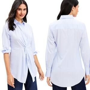LOFT Long Sleeve Twist Everyday Tunic Top Blue 6